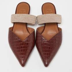 Pre Owned Malone Souliers Brown Croc Embossed Maisie Sandals Size 36