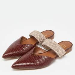 Pre Owned Malone Souliers Brown Croc Embossed Maisie Sandals Size 36