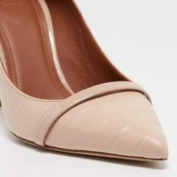 Pre Owned Malone Souliers Blush Pink Croc Embossed Leather Rina Pumps Size 38