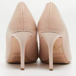 Pre Owned Malone Souliers Blush Pink Croc Embossed Leather Rina Pumps Size 38