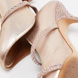 Pre Owned Malone Souliers Rose Gold Leather Crystal Embellished Maureen Mules Size 38