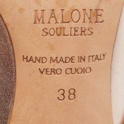 Pre Owned Malone Souliers Rose Gold Leather Crystal Embellished Maureen Mules Size 38