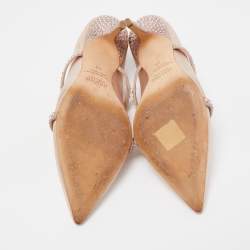 Pre Owned Malone Souliers Rose Gold Leather Crystal Embellished Maureen Mules Size 38