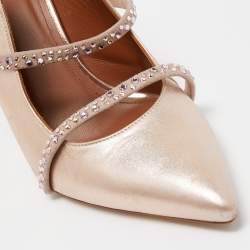 Pre Owned Malone Souliers Rose Gold Leather Crystal Embellished Maureen Mules Size 38