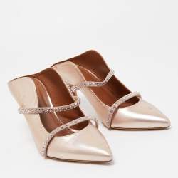 Pre Owned Malone Souliers Rose Gold Leather Crystal Embellished Maureen Mules Size 38