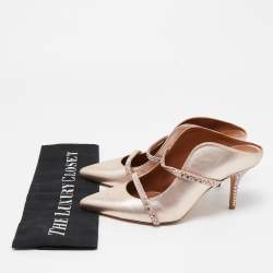 Pre Owned Malone Souliers Rose Gold Leather Crystal Embellished Maureen Mules Size 38