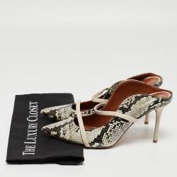 Pre Owned Malone Souliers Grey/Black Python Embossed Leather Maureen Mules Size 39