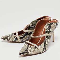 Pre Owned Malone Souliers Grey/Black Python Embossed Leather Maureen Mules Size 39