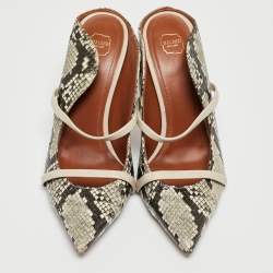 Pre Owned Malone Souliers Grey/Black Python Embossed Leather Maureen Mules Size 39