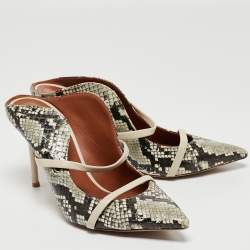 Pre Owned Malone Souliers Grey/Black Python Embossed Leather Maureen Mules Size 39