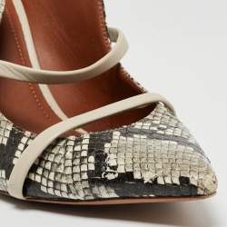 Pre Owned Malone Souliers Grey/Black Python Embossed Leather Maureen Mules Size 39