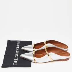 Pre Owned Malone Souliers Silver/Gold Leather Maureen Flat Mules Size 38.5