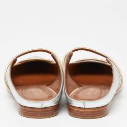 Pre Owned Malone Souliers Silver/Gold Leather Maureen Flat Mules Size 38.5