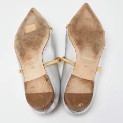 Pre Owned Malone Souliers Silver/Gold Leather Maureen Flat Mules Size 38.5