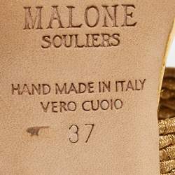 Pre Owned Malone Souliers Gold Textured Leather and Woven Lurex Fabric Milena Sandals Size 37