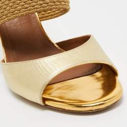 Pre Owned Malone Souliers Gold Textured Leather and Woven Lurex Fabric Milena Sandals Size 37