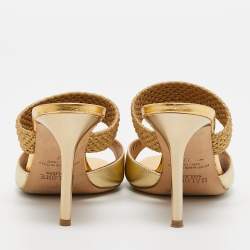Pre Owned Malone Souliers Gold Textured Leather and Woven Lurex Fabric Milena Sandals Size 37