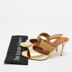 Pre Owned Malone Souliers Gold Textured Leather and Woven Lurex Fabric Milena Sandals Size 37