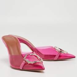Pre Owned Malone Souliers Pink PVC Crystal Embellished Mules Size 38   