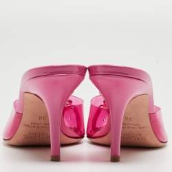 Pre Owned Malone Souliers Pink PVC Crystal Embellished Mules Size 38   