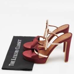 Pre Owned Malone Souliers Burgundy/Gold Satin Miranda Ankle Strap Sandals Size 41