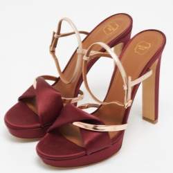Pre Owned Malone Souliers Burgundy/Gold Satin Miranda Ankle Strap Sandals Size 41