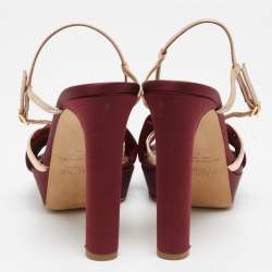 Pre Owned Malone Souliers Burgundy/Gold Satin Miranda Ankle Strap Sandals Size 41