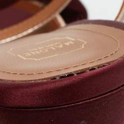 Pre Owned Malone Souliers Burgundy/Gold Satin Miranda Ankle Strap Sandals Size 41