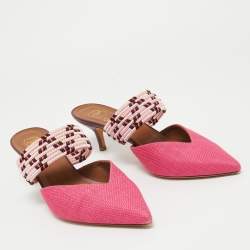 Pre Owned Malone Souliers Pink Woven Raffia Maisie Mules Size 41