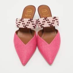 Pre Owned Malone Souliers Pink Woven Raffia Maisie Mules Size 41