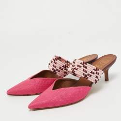 Pre Owned Malone Souliers Pink Woven Raffia Maisie Mules Size 41