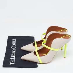 Pre Owned Malone Souliers Grey/Neon Green Leather and Patent Maureen Mules Size 39