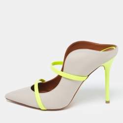 Pre Owned Malone Souliers Grey/Neon Green Leather and Patent Maureen Mules Size 39