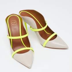 Pre Owned Malone Souliers Grey/Neon Green Leather and Patent Maureen Mules Size 39