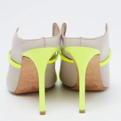Pre Owned Malone Souliers Grey/Neon Green Leather and Patent Maureen Mules Size 39