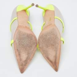 Pre Owned Malone Souliers Grey/Neon Green Leather and Patent Maureen Mules Size 39