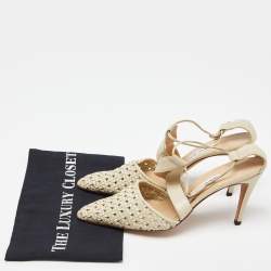 Pre Owned Manolo Blahnik Beige Woven Leather Ankle Strap Sandals Size 41