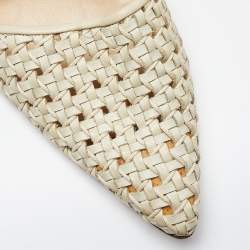 Pre Owned Manolo Blahnik Beige Woven Leather Ankle Strap Sandals Size 41