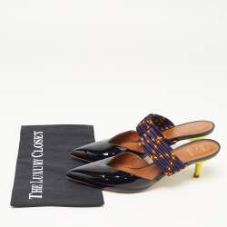Pre Owned Malone Souliers Black/Purple Patent Leather and Chord Maisie Kitten-Heel Sandals Size 41