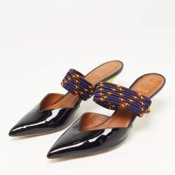 Pre Owned Malone Souliers Black/Purple Patent Leather and Chord Maisie Kitten-Heel Sandals Size 41
