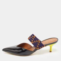 Pre Owned Malone Souliers Black/Purple Patent Leather and Chord Maisie Kitten-Heel Sandals Size 41