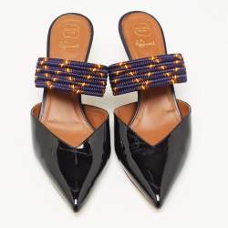 Pre Owned Malone Souliers Black/Purple Patent Leather and Chord Maisie Kitten-Heel Sandals Size 41