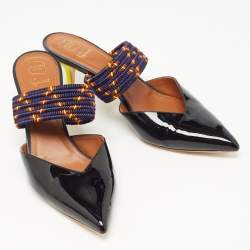 Pre Owned Malone Souliers Black/Purple Patent Leather and Chord Maisie Kitten-Heel Sandals Size 41