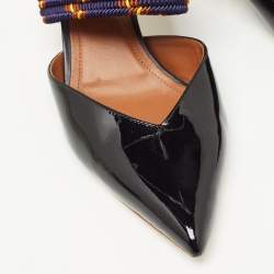 Pre Owned Malone Souliers Black/Purple Patent Leather and Chord Maisie Kitten-Heel Sandals Size 41