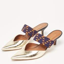 Pre Owned Malone Souliers Gold Leather And Canvas Maisie Sandals Size 40.5