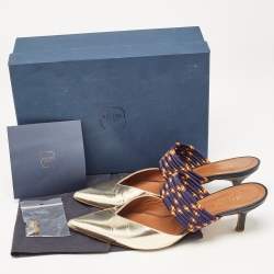 Pre Owned Malone Souliers Gold Leather And Canvas Maisie Sandals Size 40.5