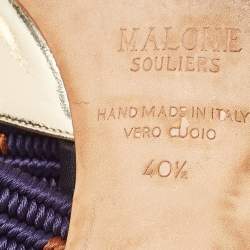 Pre Owned Malone Souliers Gold Leather And Canvas Maisie Sandals Size 40.5