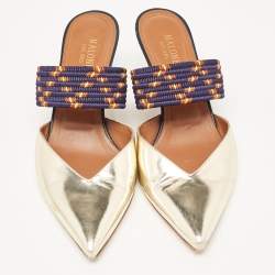 Pre Owned Malone Souliers Gold Leather And Canvas Maisie Sandals Size 40.5