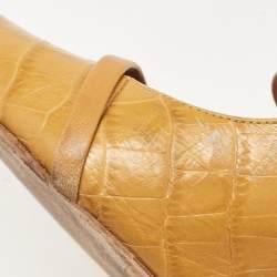 Pre Owned Malone Souliers Yellow Croc Embossed Maureen Mules Size 40.5