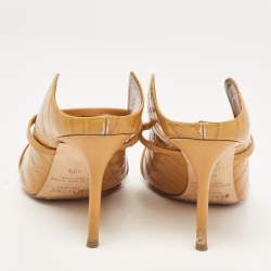 Pre Owned Malone Souliers Yellow Croc Embossed Maureen Mules Size 40.5